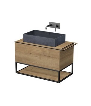 Skříňka pod umyvadlo Naturel Oxo 90 cm, zásuvka, držák ručníku vpravo, dub halifax, OXO901ZKDP